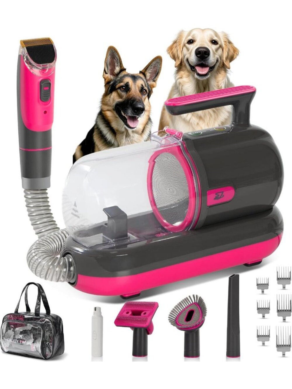 Pet Grooming Vacuum Kit with Clippers & Nail Grinder, Low-Noise Shedding Vacuum
